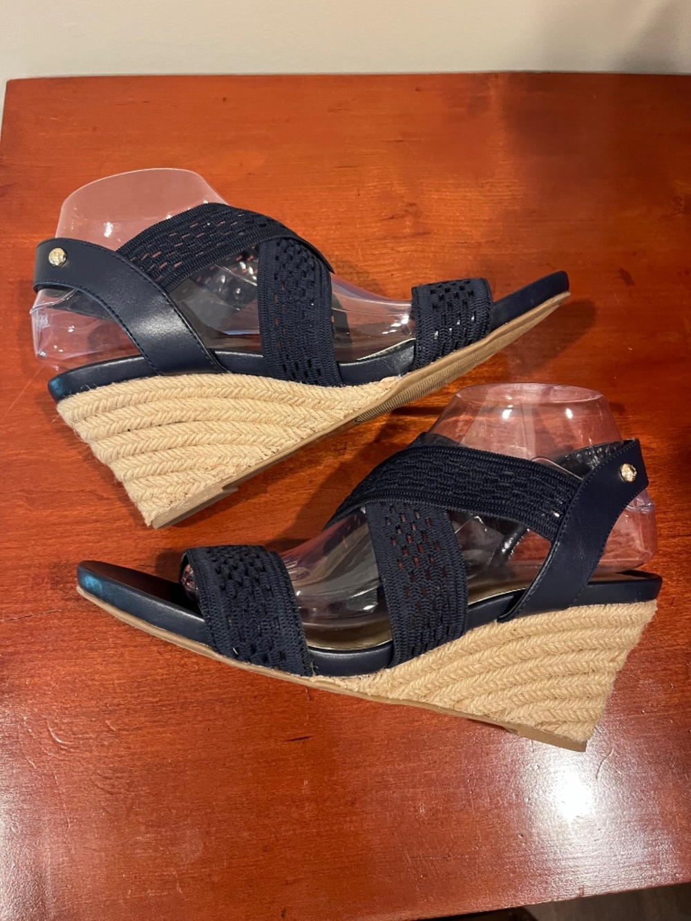 NWOT London Fog Pickwick Stretch Wedge Espadrille Sandal 9M - Picture 8 of 11